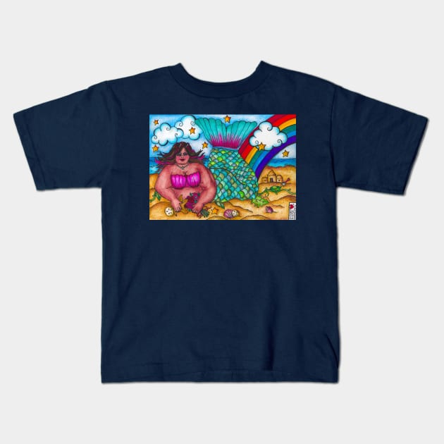 By the Sea {Latina Mermaid} Kids T-Shirt by Kat Loves Chocolate